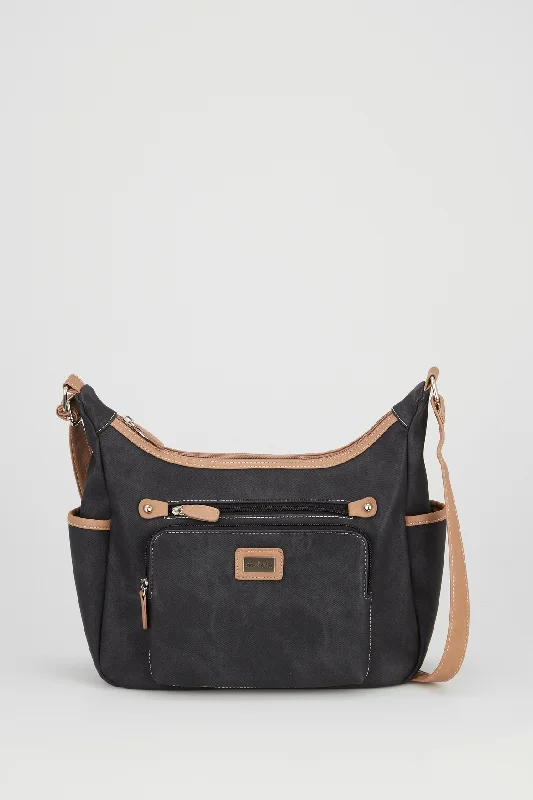 Denim Look Large Crossbody Bag