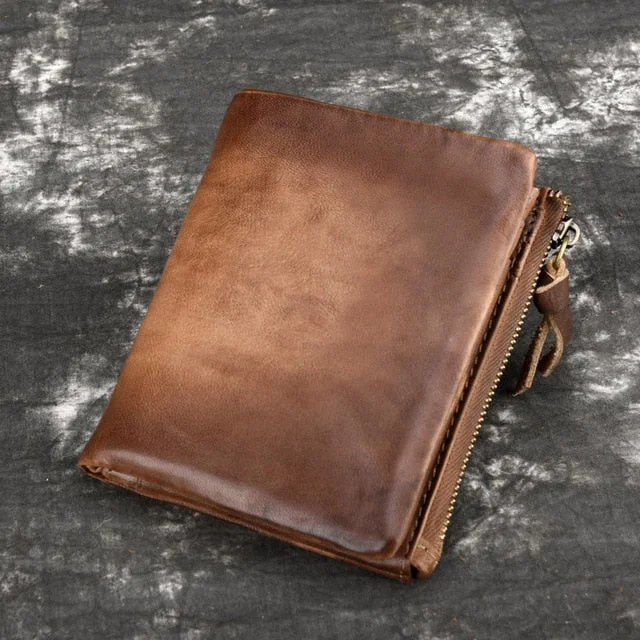 Fashion Leather Men's Wallets 2019 New Retro Cowhide Multifunction Zipper Purses Men Solid Color Coin Purses Short Male Wallet