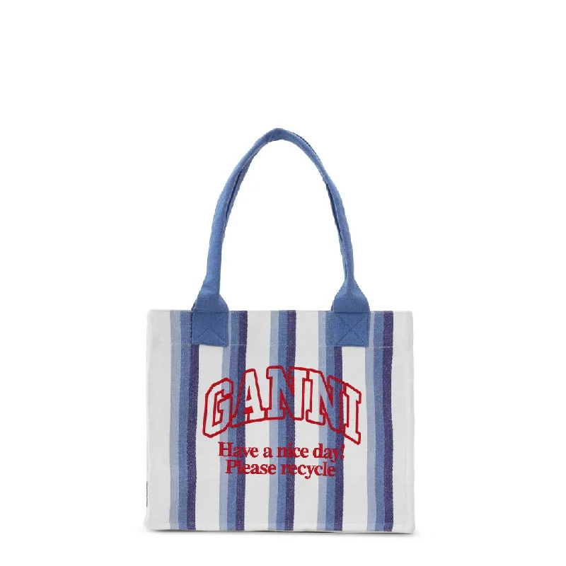 Large Striped Canvas Tote Bag (Dark Blue)