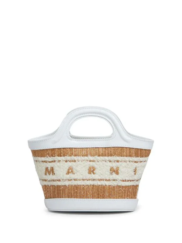 MARNI Women In Leather And Raffia-Effect Fabric Microbag