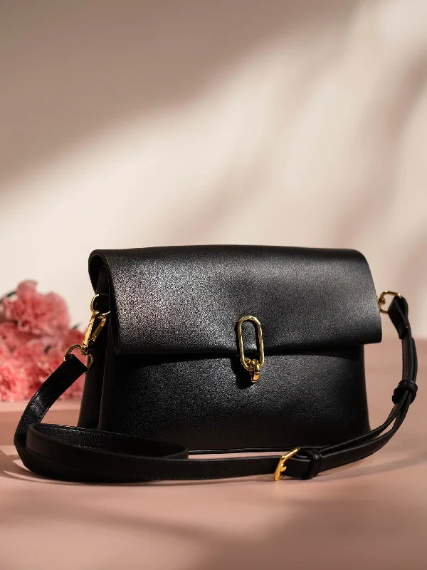 Women Black Solid Structured Sling Bag