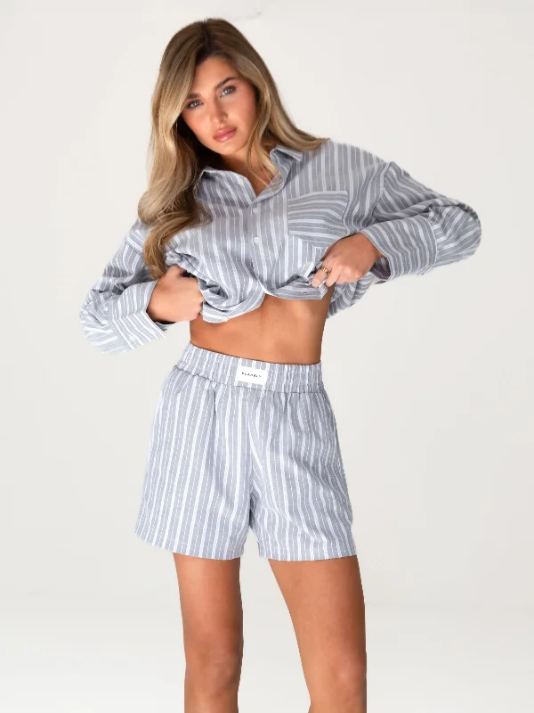 Elena Stripe Shorts - Grey