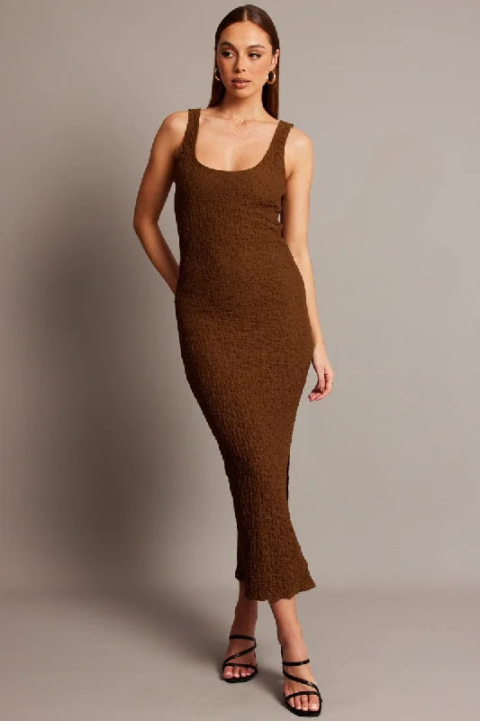 Brown Bodycon Dress Sleeveless Textured