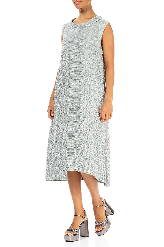 Cowl Neck Crinkled Sage Silk Dress