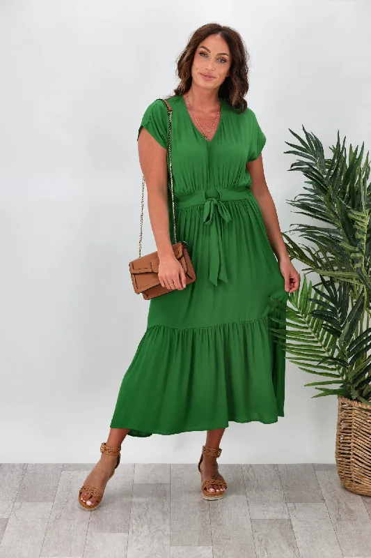 Gloss by Shine On Nellie Tiered Maxi Dress Moss Green