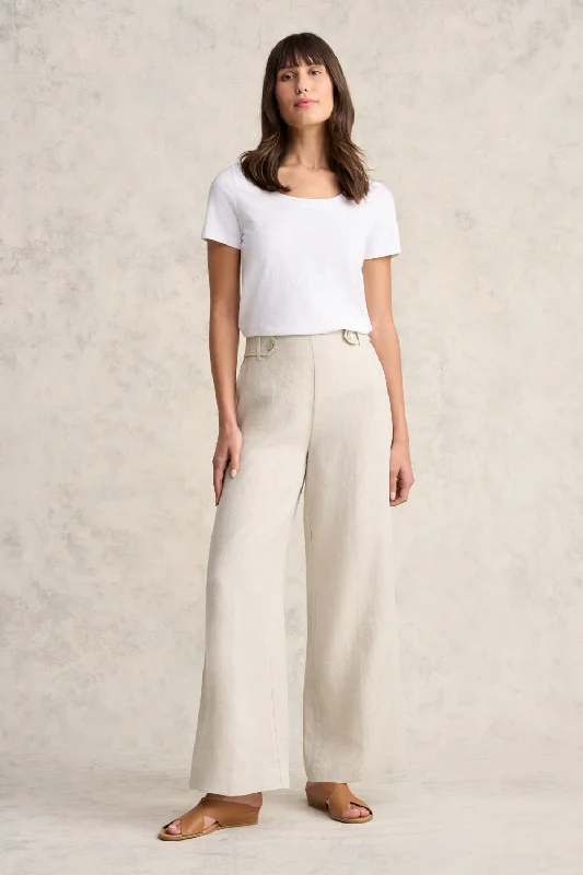 Full Length Waist Tab Linen Pant - Natural Cross Dye