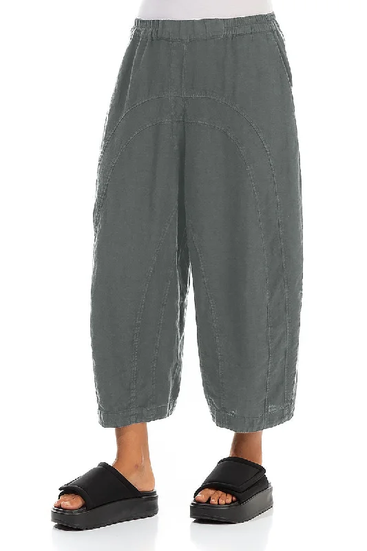 Loose Back Pockets Sage Linen Trousers