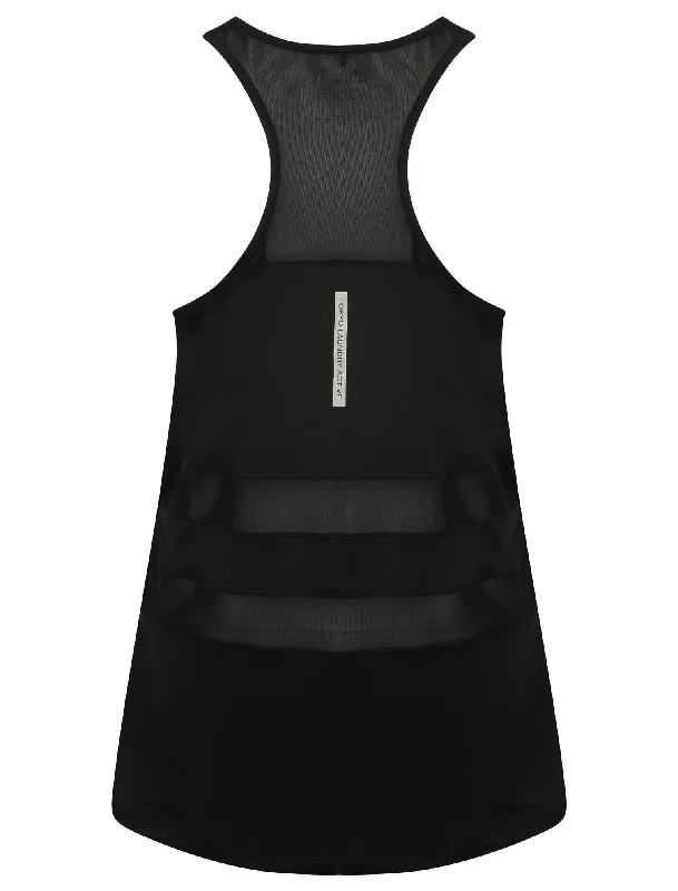 Meliza Sheer Panel Racer Back Sports Vest Top in Black - Tokyo Laundry Active