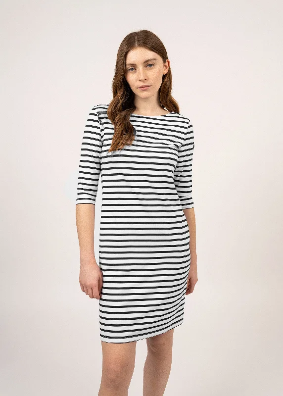 PROPRIANO - Form-Fitting Nautical Stripe Dress | Anti-UV Stretch Fabric (WHITE / BLACK)