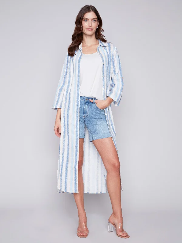 Striped Long Linen Tunic Dress - Nautical