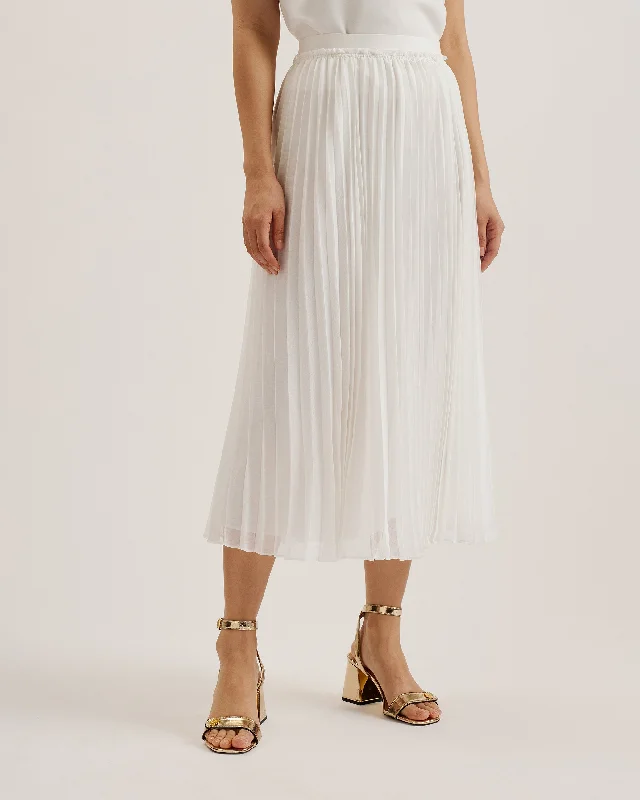 Tambor Pleated Midi Skirt With Elasticate White