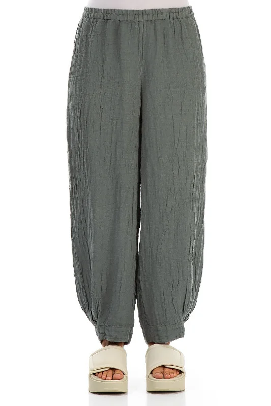 Taper Cuff Sage Crêpe Linen Trousers