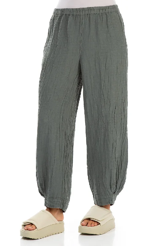 Taper Cuff Sage Crêpe Linen Trousers