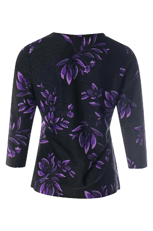 Textured Slinky Top | Blk Purple Flower | 9121ZZ