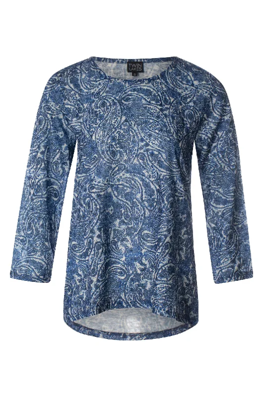 Printed Top with hi low hemline | INDIGO PAISLEY | 6801ZZ