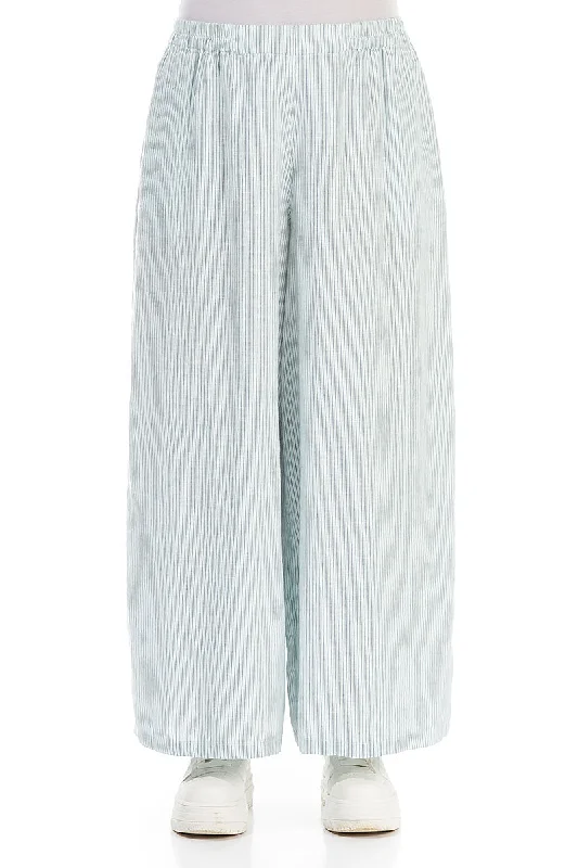 Wide Leg Blue Striped Linen Trousers