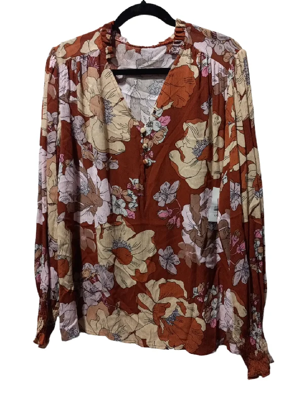 Floral Print Blouse Long Sleeve Clothes Mentor, Size L