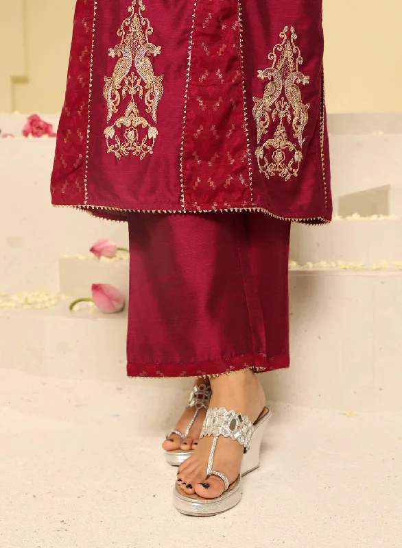 Fuchsia Embroidered Sequins Work Kurta Set