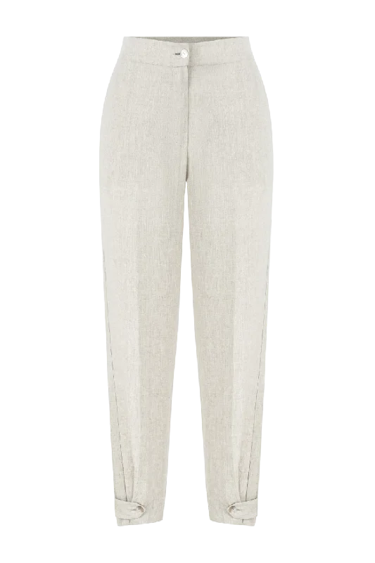 Labeca Beige Isla Barley Linen Tapered Pants UK S