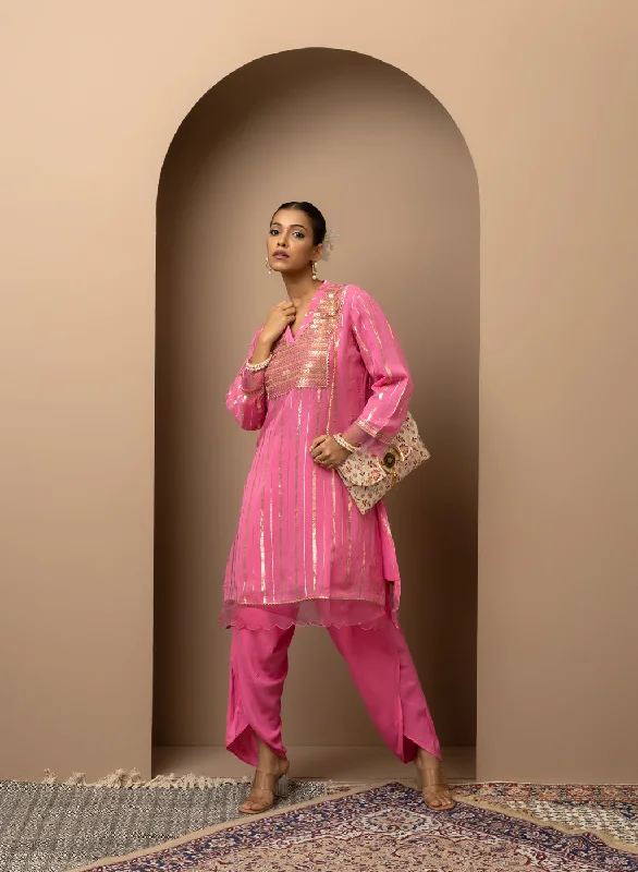 Pink Co-ord Set with Sequin Work Kurta and Dhoti